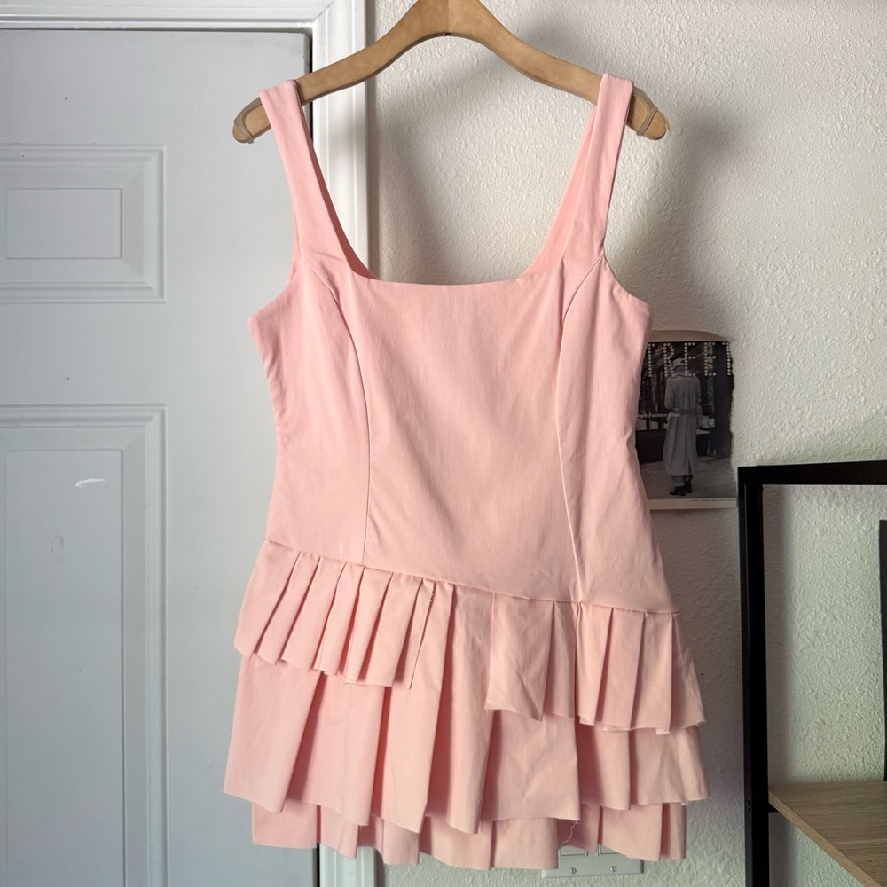 NWT EGO‎ Australia pink peach ruffle hem square neck sleeveless mini dress